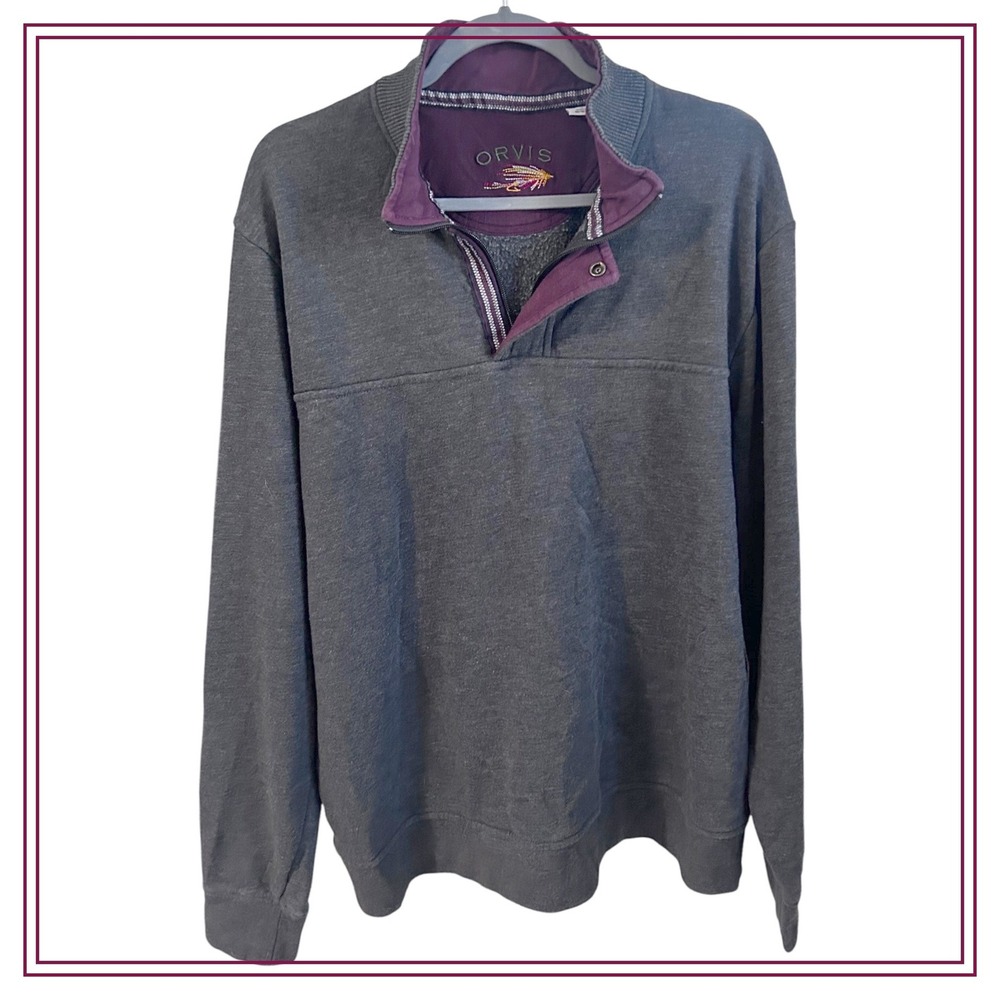 ORVIS Men's Gray 1/4 Zip Pullover Sweatshirt Fly Fishing Embroidered Size XL